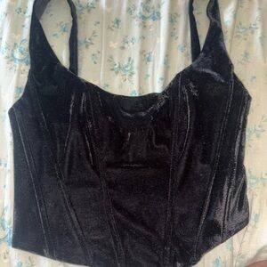 Black Velvet Corset-Style Camisole Top